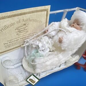 Heritage Signature Collection Winter Baby Porcelain Doll + Sleigh 8in MPN 80015